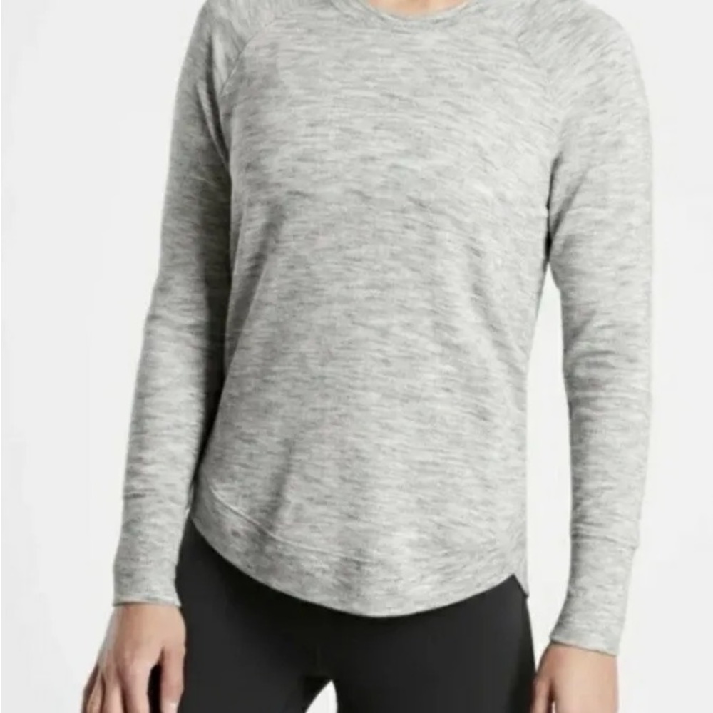 ATHLETA WOMEN'S BEYOND SOFT MINDSET HEATHER GRAY LONG SLEEVE SWEATSHIRT TOP - S
